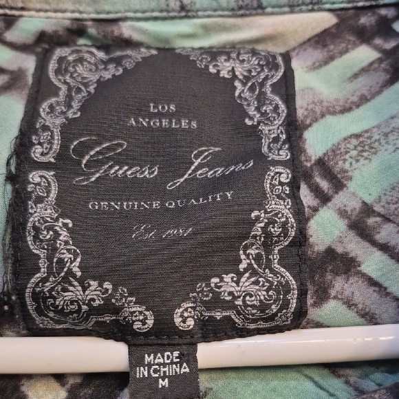 Guess Plaid Button-Up Shirt in Mint Green & Black - Picture 4 of 4